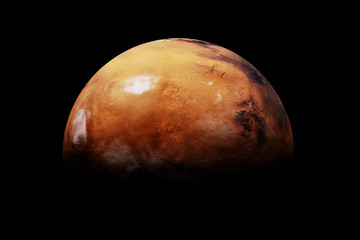 Wall Mural - mars in natural colours in front of a black background