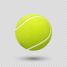 Vector Realistic Flying Tennis Ball Closeup Isolated On Transparent Background. Design Template In EPS10.