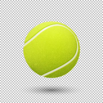 Vector realistic flying tennis ball closeup isolated on transparent background. Design template in EPS10.