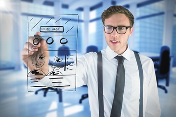 Poster - Composite image of geeky businessman writing with marker