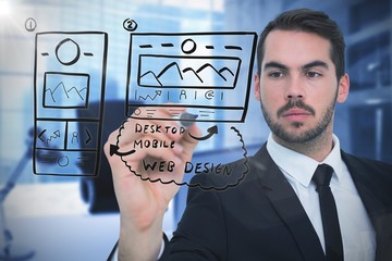 Poster - Composite image of focused businessman writing with marker