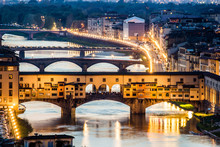 Florence, Ponte Vecchio At Sunset From Piazzale Michelangelo