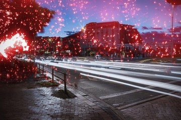 Poster - Composite image of white fireworks exploding on black background
