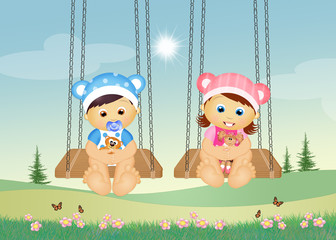 Canvas Print - brothers on swing