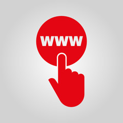 Poster - Hand pressing a button with the text WWW icon. Internet, web, network symbol. Flat design. Stock - Vector illustration