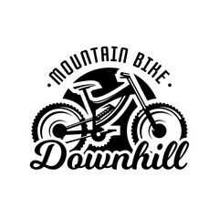 Wall Mural - Monochrome logo, mountain bike. Downhill, freeride, extreme sport. Vector illustration.