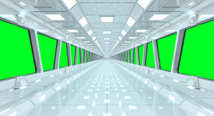 Spaceship white corridor 3D rendering