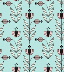 Poster - seamless retro pattern with stylized flowers