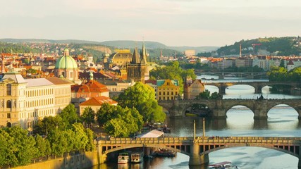 Canvas Print - Zoom out timelapse of evening Prague in summer