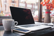 Coffee cup , laptop in coffee shop , for business,