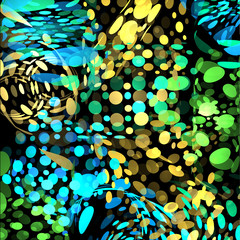 Poster - Isolated abstract colorful bubbles on black background, drops dotted texture bright kids wallpaper vector illustration