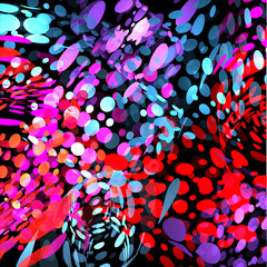 Poster - Isolated abstract colorful bubbles on black background, drops dotted texture bright kids wallpaper vector illustration