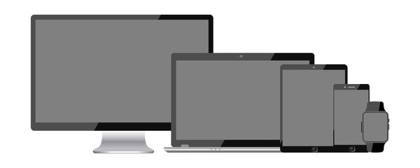 Poster - Five black electronic devices with black display - for stock