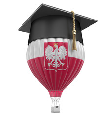 Poster - Hot Air Balloon with Polish Flag and Graduation cap. Image with clipping path