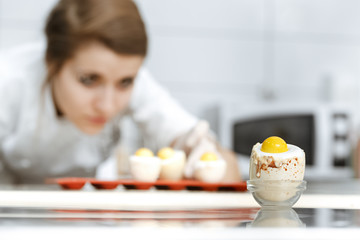 Professional chef with her special dessert