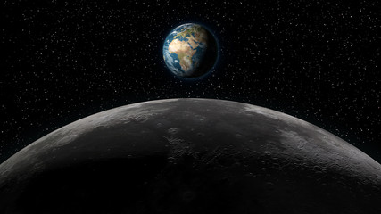 Wall Mural - planet earth rising over the moon horizon, in full view. digital 3d illustration. elements of this i