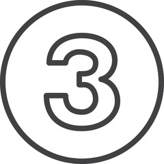 Three, Number 3 line icon, linear circular sign