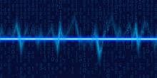 Sound Waves Oscillating Glow With Binary Code , Neon Light. Abstract Technology Background , Vector Illustration.