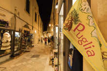 Handmade Souvenirs And Crafts In An Alley Of The Old Town, Otranto, Province Of Lecce, Apulia