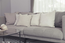Cushion On Grey Sofa At Home
