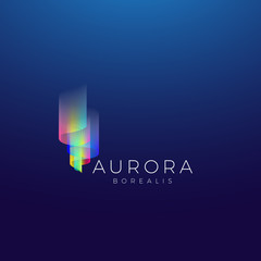 aurora borealis abstract vector sign, emblem or logo template. premium quality symbol on dark backgr