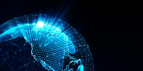 Poster - Сommunication digital globe world/3D illustration of the virtual hologram communication system of the planet Earth