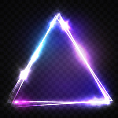 Wall Mural - glowing triangle on transparent background. electric sign. transparent light neon frame for your des