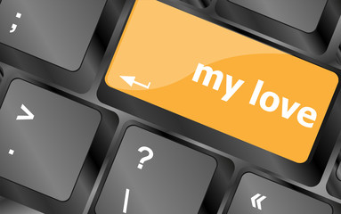 Poster - my love on key or keyboard showing internet dating concept