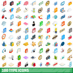 Poster - 100 type icons set, isometric 3d style