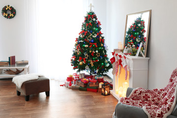 Poster - Interior of beautiful living room decorated for Christmas