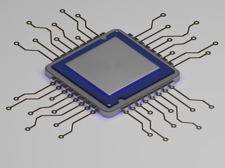 Fototapete - realistic cpu with blue glow.3d render