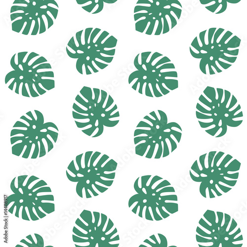 Stoffe zum Nähen Monstera Türkis lässt tropische Sommer Paradiesmuster auf einem weißen Hintergrund nahtloser Vektor