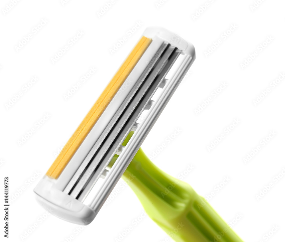 Safety razor on white background, closeup