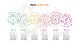 Fototapeta Młodzieżowe - Business infographics. Timeline with 6 gears, cogwheels