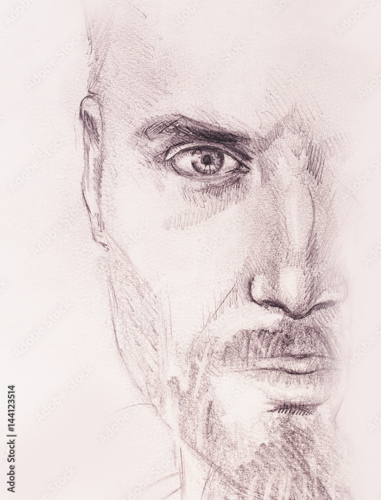 Mystic man. pencil drawing on old paper.