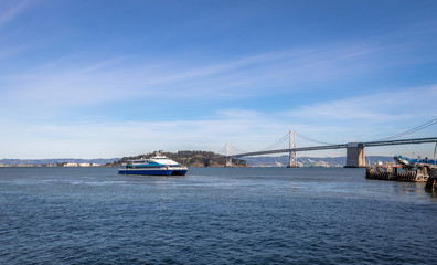 Sticker - San Francisco Bay Bridge and ferry boat - San Francisco, California, USA