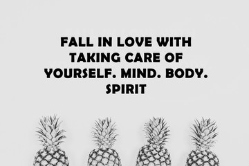 Sport, Fitness Inspirational Motivation quote fall in love with taking care of yourself. Happiness, New beginning , Grow, Success, Choice concept