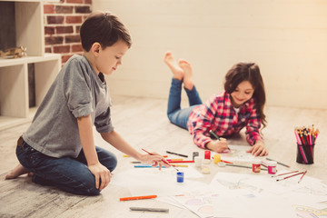 Wall Mural - Children drawing at home