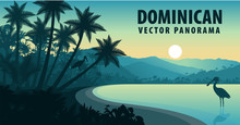 Vector Panorama Of Dominican Republic With Beach And Spoonbill