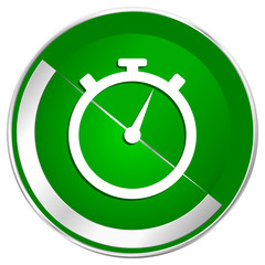 Fototapete - stopwatch silver metallic border green web icon for mobile apps and internet.