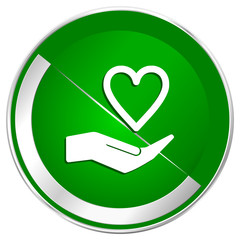 Poster - Care love silver metallic border green web icon for mobile apps and internet.