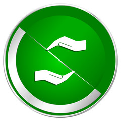 Poster - Human care hand silver metallic border green web icon for mobile apps and internet.