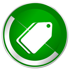 Poster - label ticket silver metallic border green web icon for mobile apps and internet.