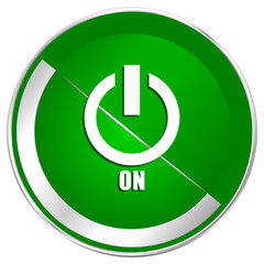 Fototapete - Power on silver metallic border green web icon for mobile apps and internet.