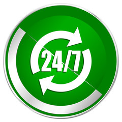 Poster - Service silver metallic border green web icon for mobile apps and internet.