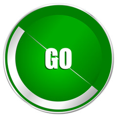 Aufkleber - Go silver metallic border green web icon for mobile apps and internet.
