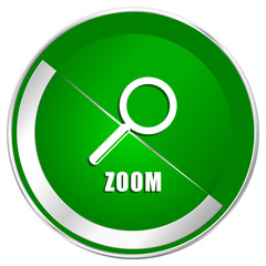 Aufkleber - Zoom silver metallic border green web icon for mobile apps and internet.