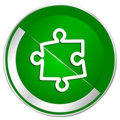 Poster - Puzzle silver metallic border green web icon for mobile apps and internet.