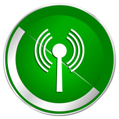 Poster - Wifi silver metallic border green web icon for mobile apps and internet.