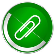 Paperclip Silver Metallic Border Green Web Icon For Mobile Apps And Internet.